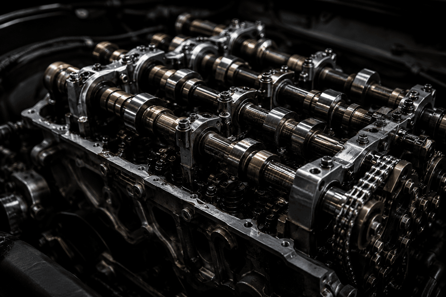 Technician carrying out repair work deep in an engine bay